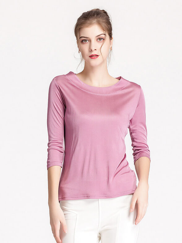 Soft Three Quarter Sleeve Silk Knit Shirt