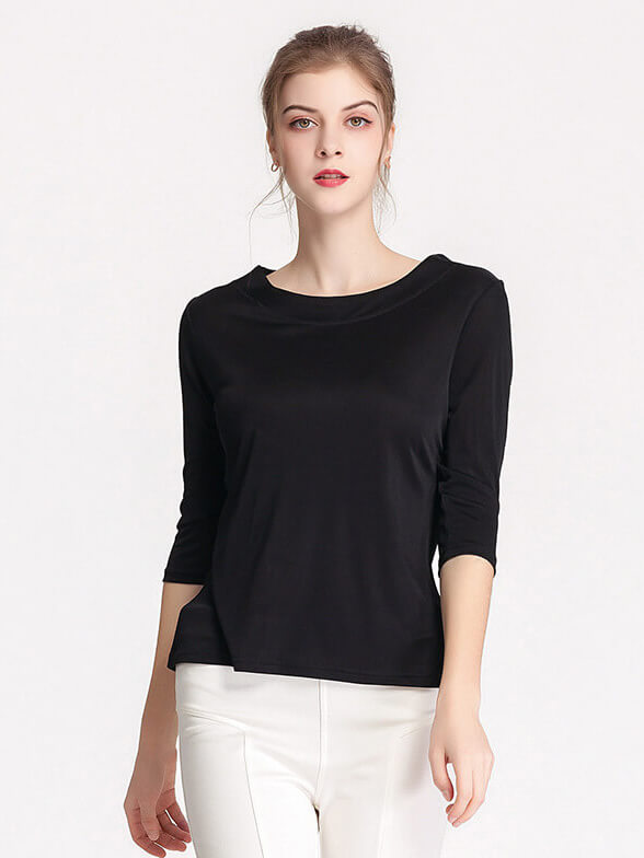 Soft Three Quarter Sleeve Silk Knit Shirt