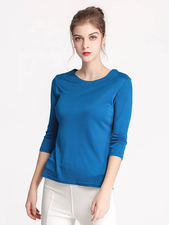 Soft Three Quarter Sleeve Silk Knit Shirt