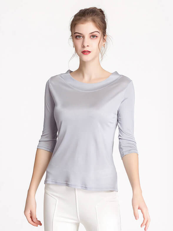 Soft Three Quarter Sleeve Silk Knit Shirt