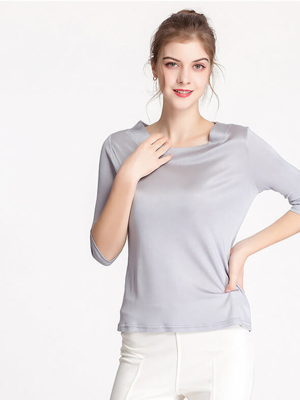 Soft Three Quarter Sleeve Silk Knit Shirt