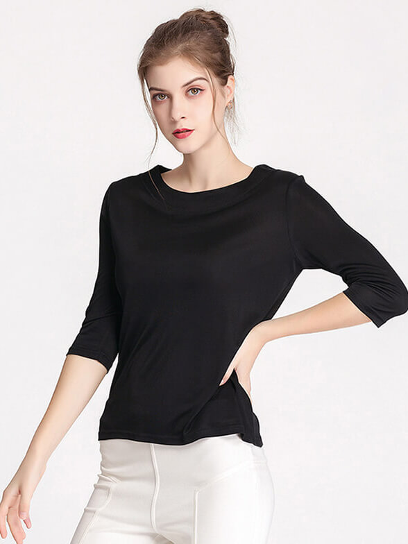 Soft Three Quarter Sleeve Silk Knit Shirt