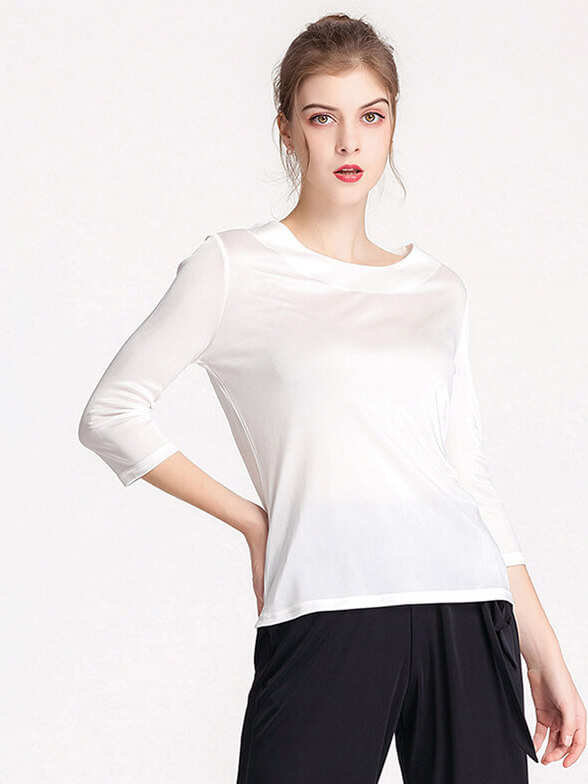 Soft Three Quarter Sleeve Silk Knit Shirt