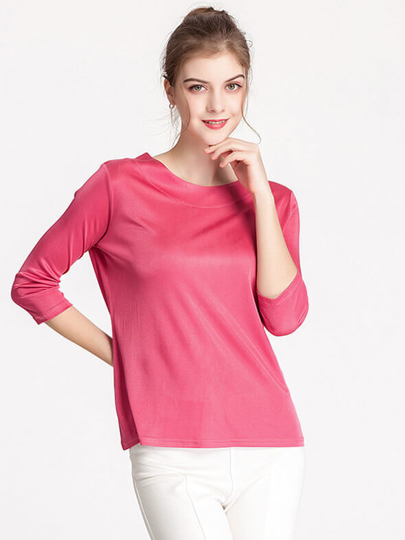 Soft Three Quarter Sleeve Silk Knit Shirt