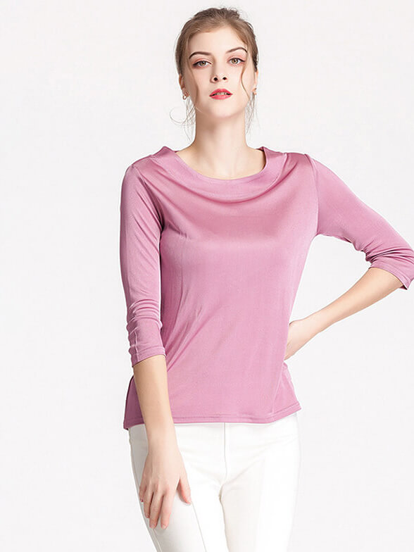 Soft Three Quarter Sleeve Silk Knit Shirt