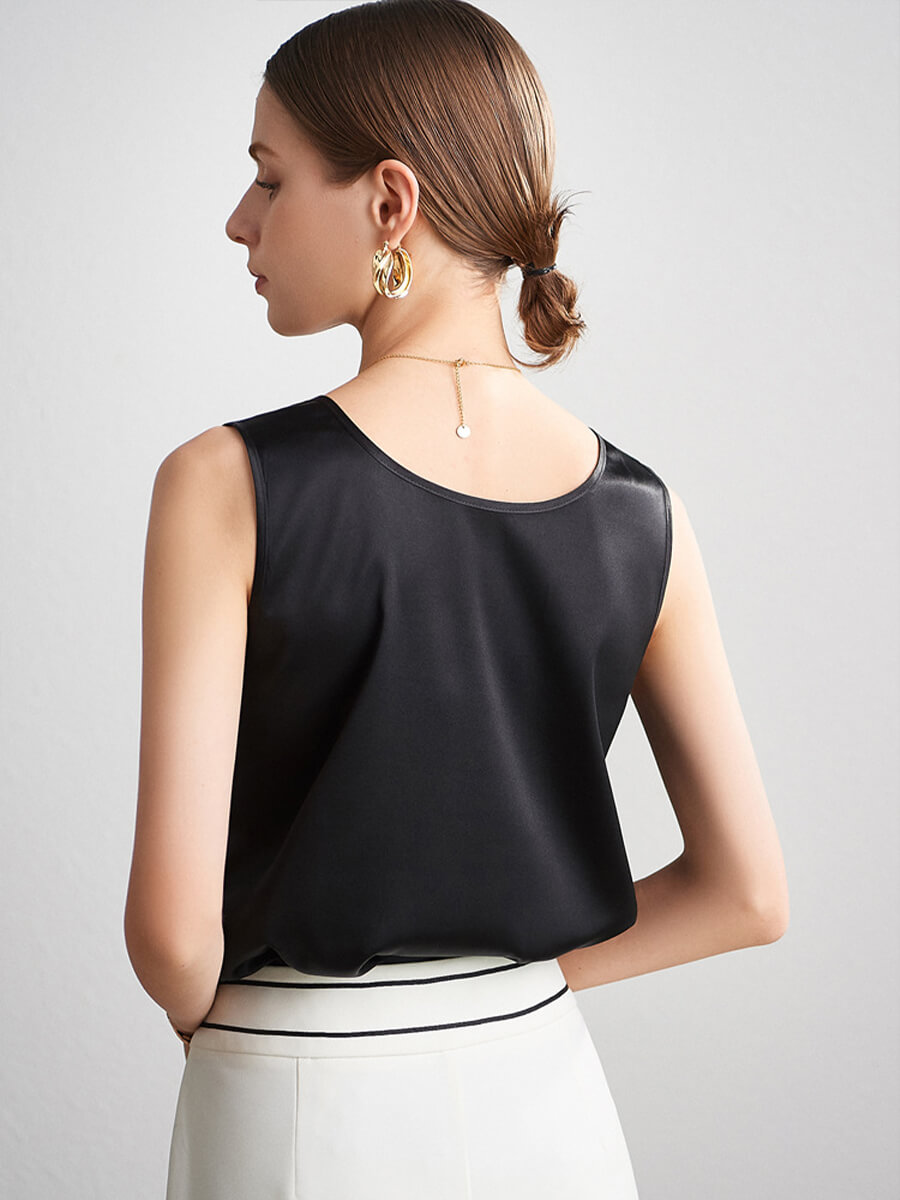 Women Sleeveless Basic Round Neck Silk Tank Top Shirt