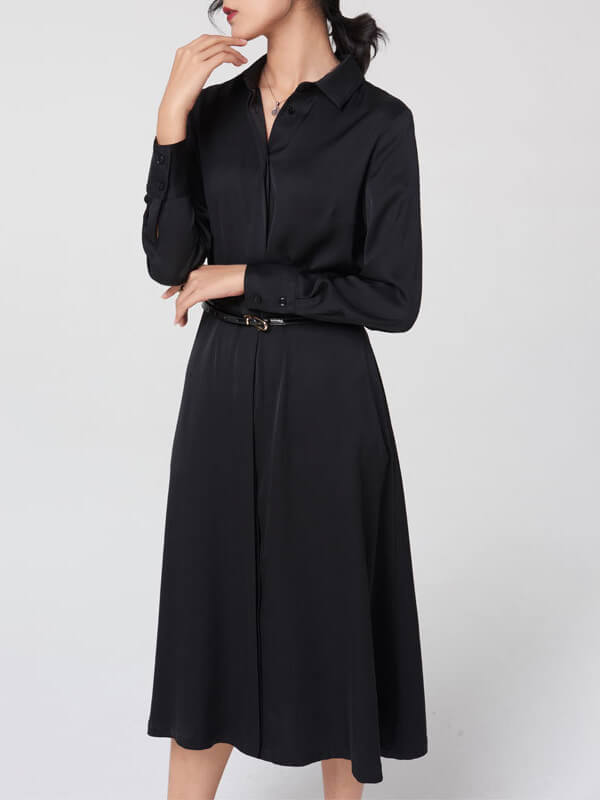 22 Momme Women Long Sleeve Silk Shirt Dress