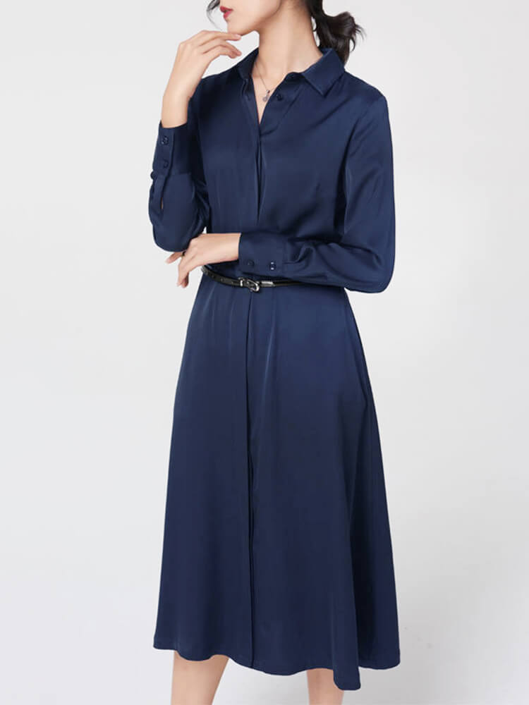 22 Momme Women Long Sleeve Silk Shirt Dress