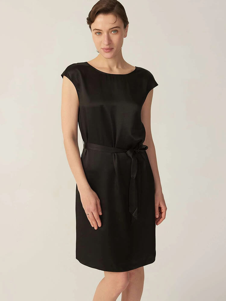 22 Momme V Neck Short Silk Dress Wearable Front And Back