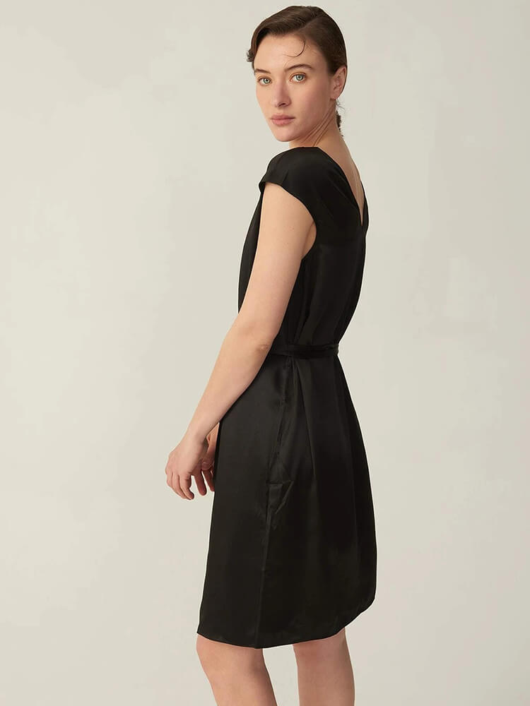 22 Momme V Neck Short Silk Dress Wearable Front And Back