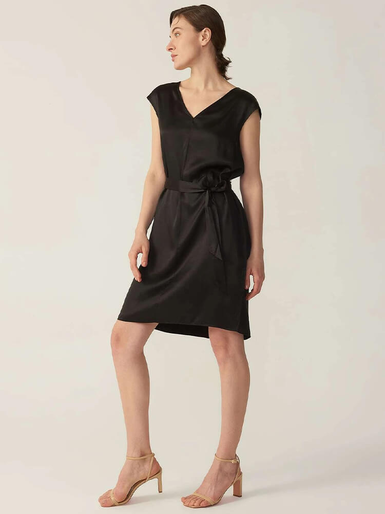 22 Momme V Neck Short Silk Dress Wearable Front And Back