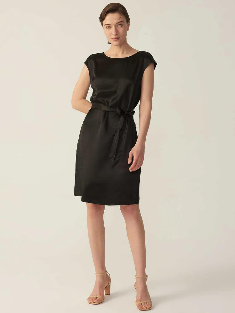 22 Momme V Neck Short Silk Dress Wearable Front And Back