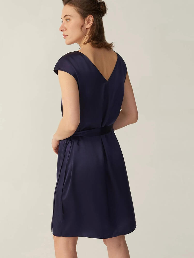 22 Momme V Neck Short Silk Dress Wearable Front And Back