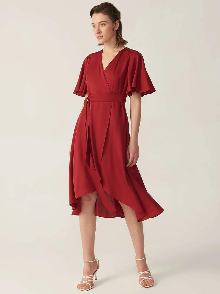 22 Momme Silk Ruffle Wrap Dress