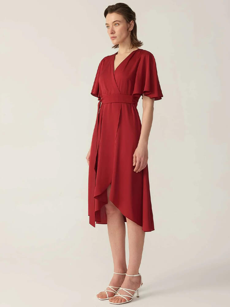 22 Momme Silk Ruffle Wrap Dress