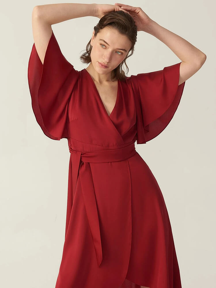 22 Momme Silk Ruffle Wrap Dress