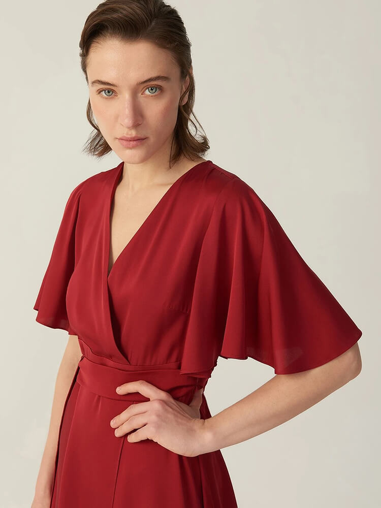 22 Momme Silk Ruffle Wrap Dress