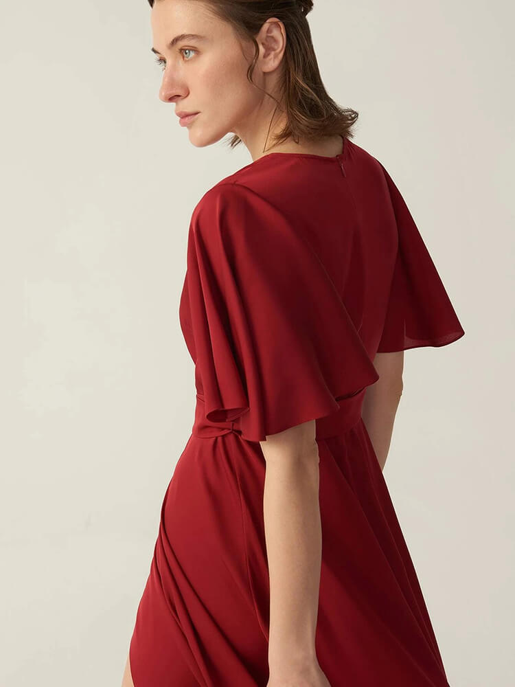 22 Momme Silk Ruffle Wrap Dress