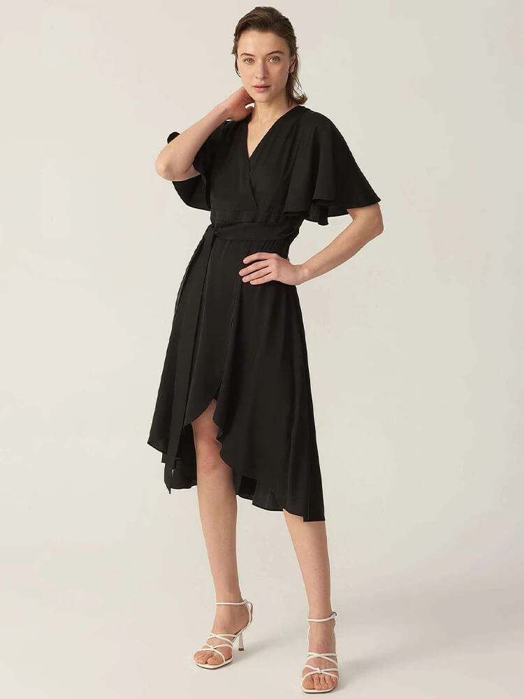 22 Momme Silk Ruffle Wrap Dress