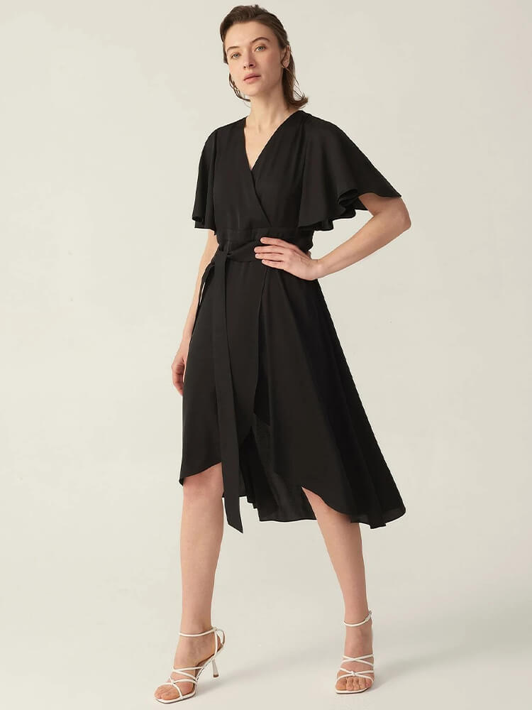 22 Momme Silk Ruffle Wrap Dress