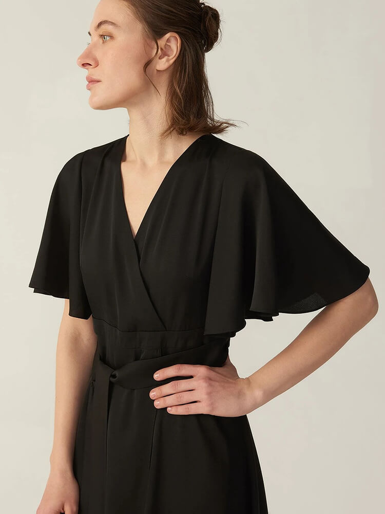 22 Momme Silk Ruffle Wrap Dress