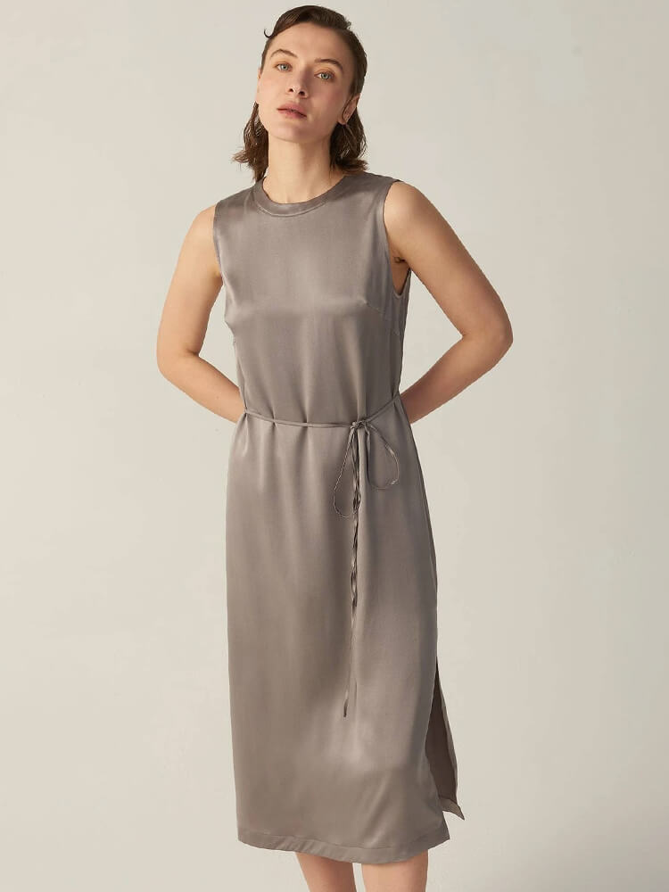 22 Momme Sleeveless Silk Dress with Slit