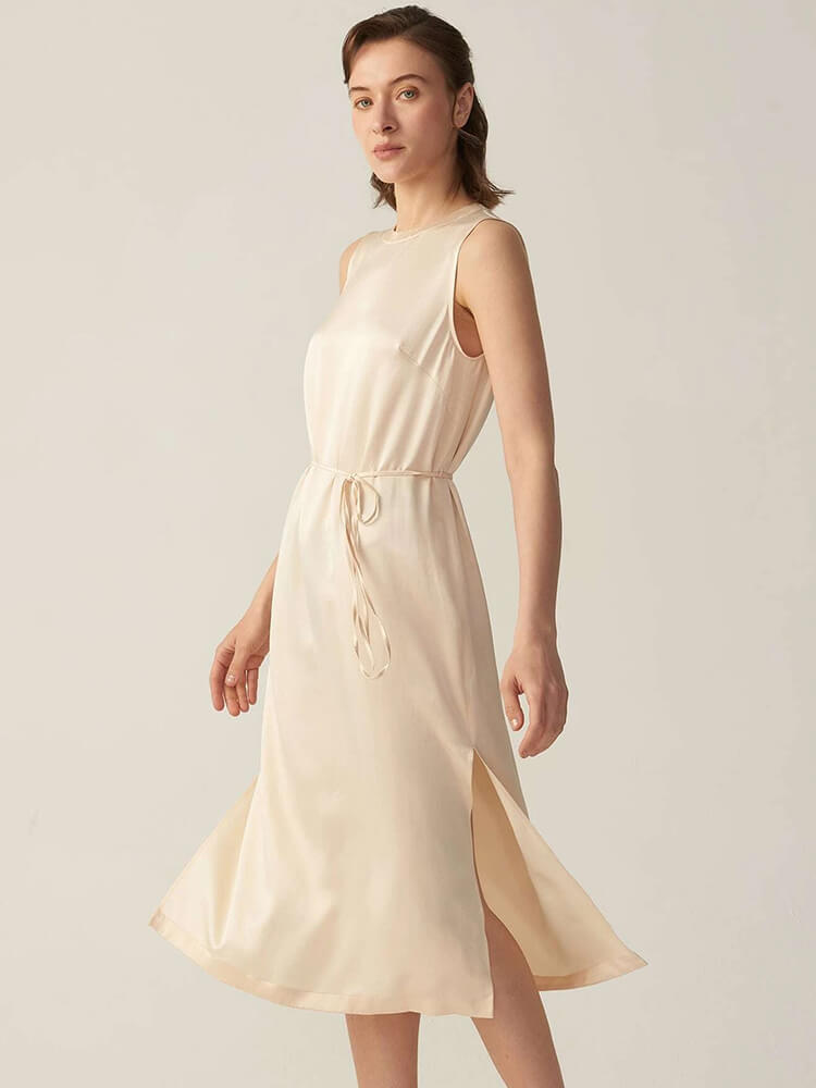 22 Momme Sleeveless Silk Dress with Slit