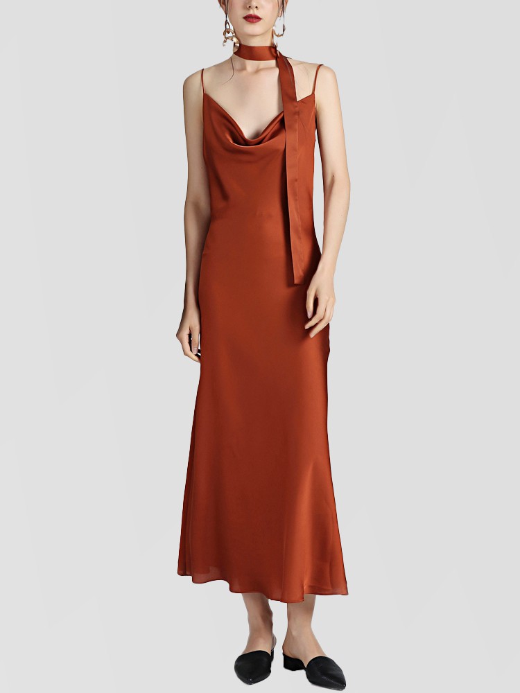 22 Momme Long Cowl Neck Mulberry Silk Slip Dress