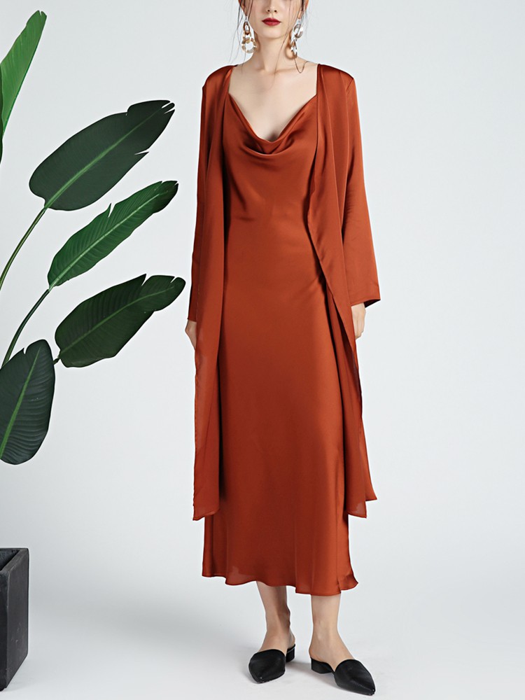 22 Momme Long Cowl Neck Mulberry Silk Slip Dress