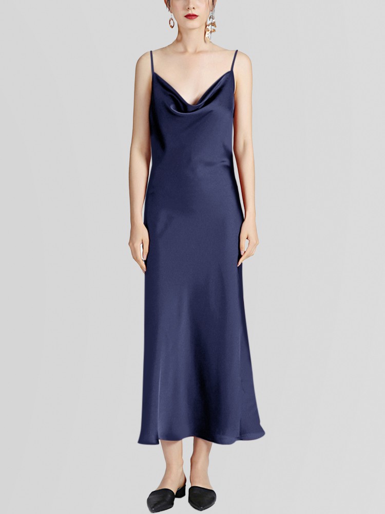 22 Momme Long Cowl Neck Mulberry Silk Slip Dress [SC040] - $199.00