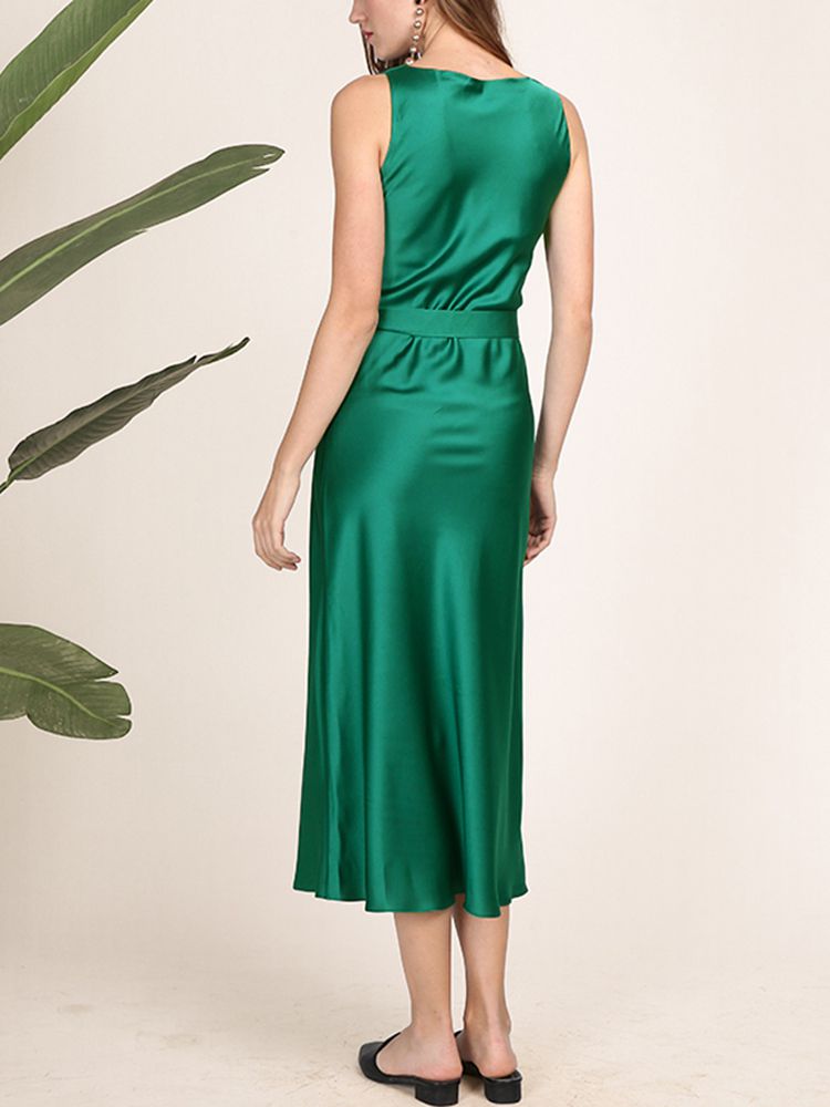 22 Momme Cowl Neck Sleeveless Long Silk Dress