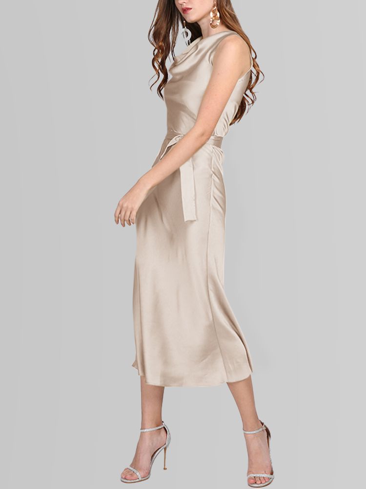 22 Momme Cowl Neck Sleeveless Long Silk Dress