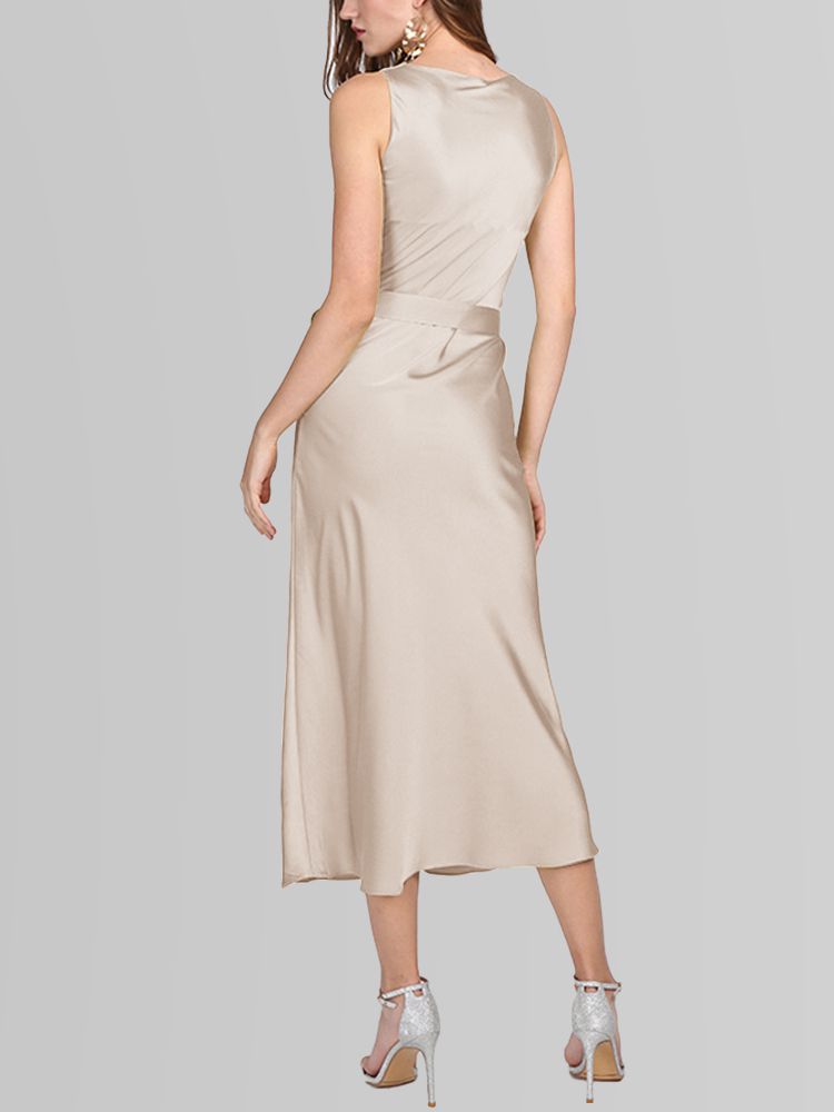 22 Momme Cowl Neck Sleeveless Long Silk Dress