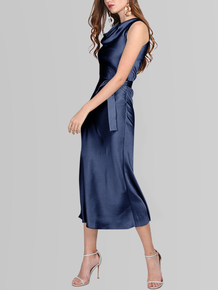 22 Momme Cowl Neck Sleeveless Long Silk Dress