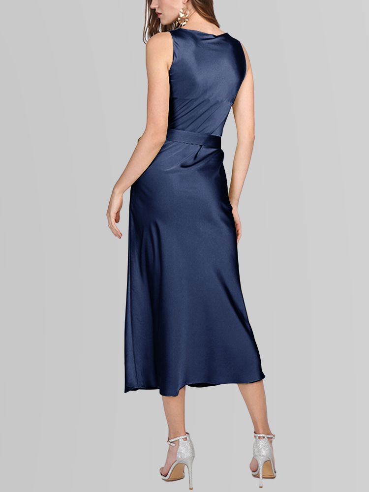 22 Momme Cowl Neck Sleeveless Long Silk Dress