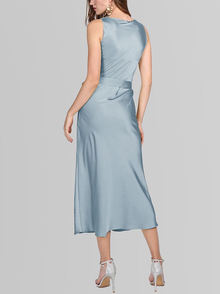 22 Momme Cowl Neck Sleeveless Long Silk Dress