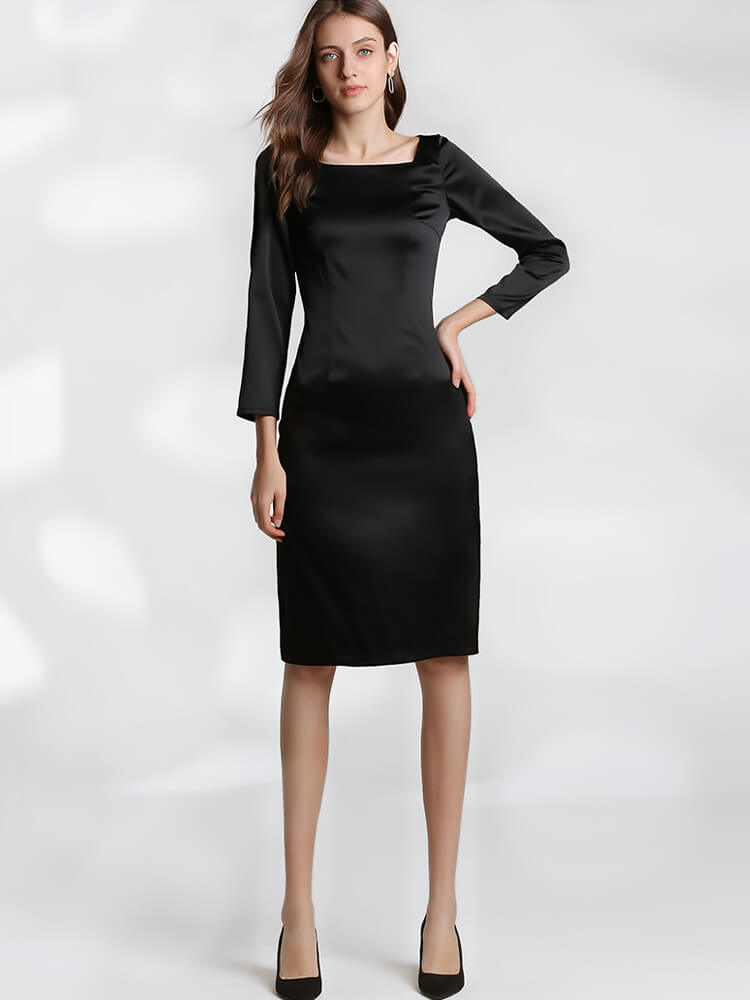 22 Momme Women Black Silk Work Dress