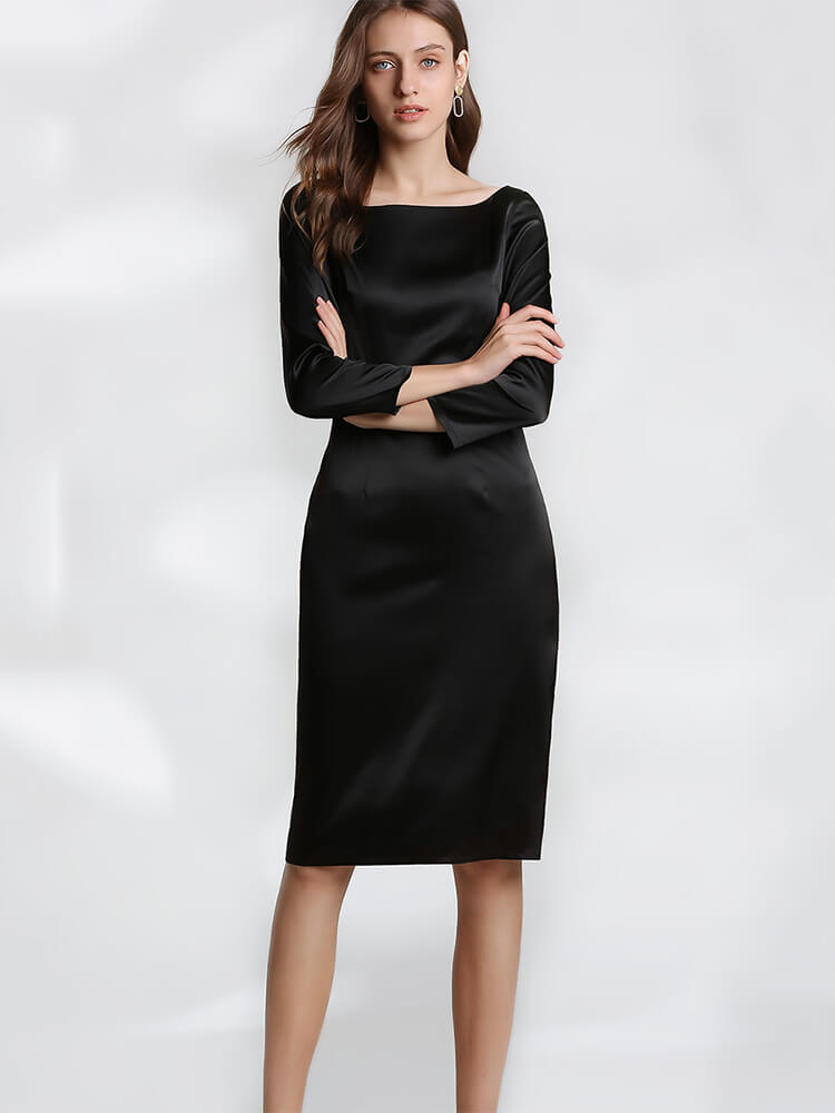 22 Momme Women Black Silk Work Dress