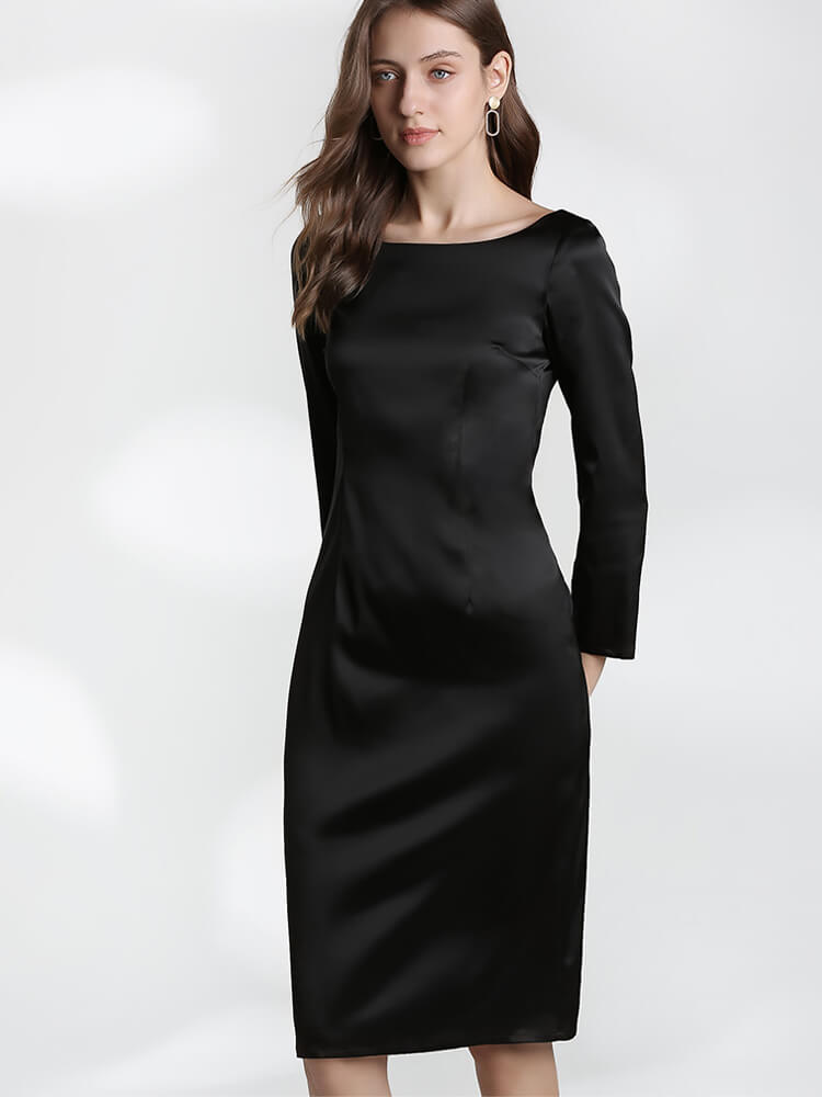 22 Momme Women Black Silk Work Dress