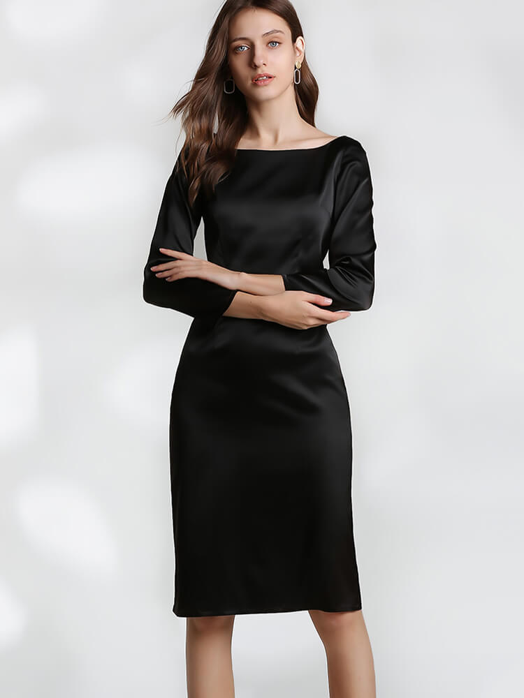 22 Momme Women Black Silk Work Dress