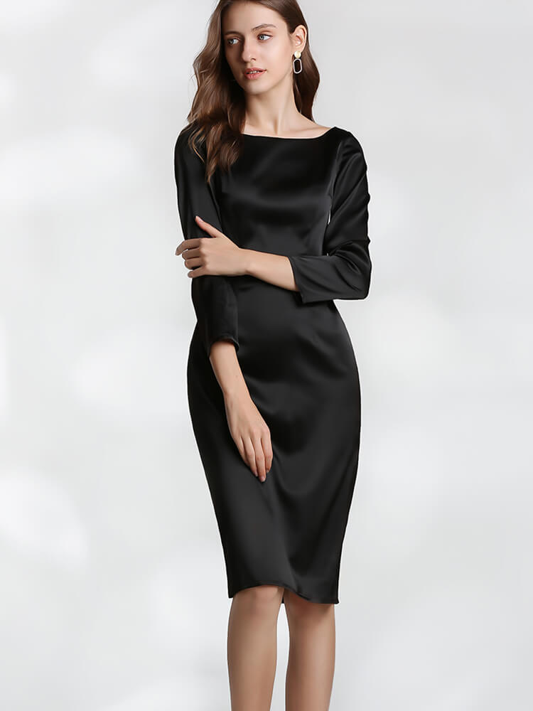 22 Momme Women Black Silk Work Dress