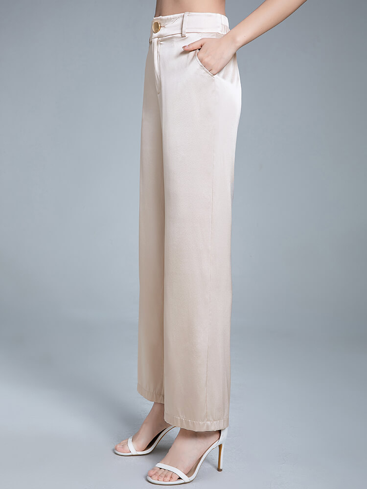 Pure Mulberry Silk Long Wide-Leg Pants for Women