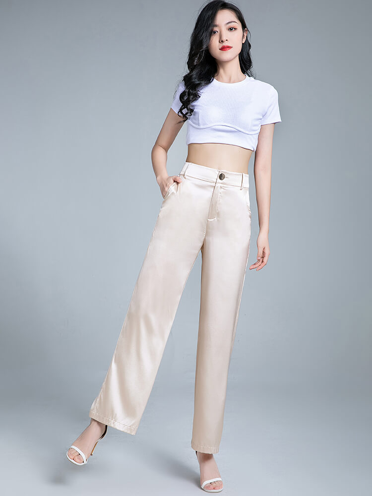 Pure Mulberry Silk Long Wide-Leg Pants for Women