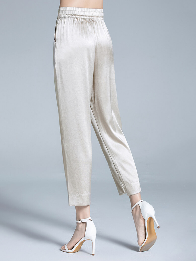 High Waist Casual Cropped Silk Trousers for Women