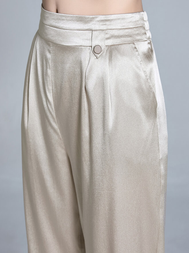 High Waist Casual Cropped Silk Trousers for Women