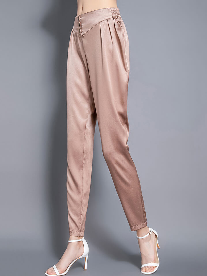 Casual High Waist Mulberry Silk Long Pencil Pants for Ladies