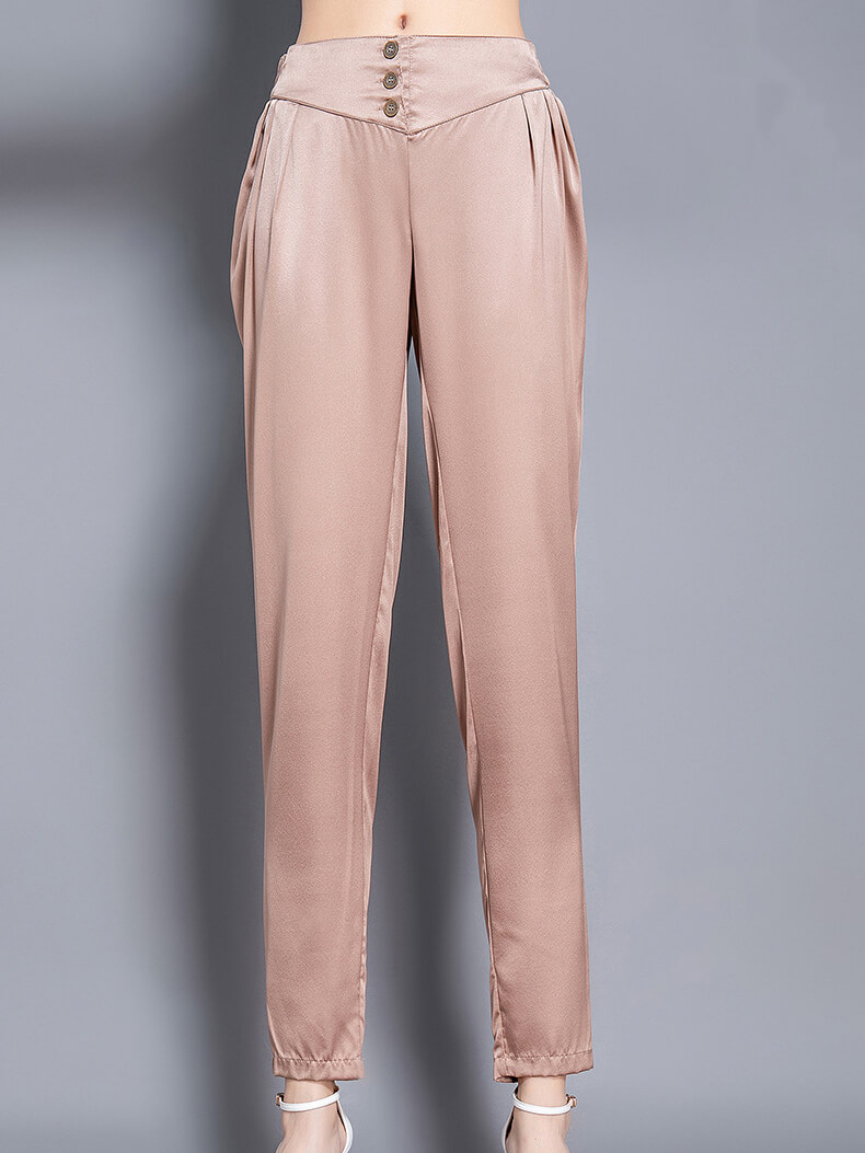 Casual High Waist Mulberry Silk Long Pencil Pants for Ladies