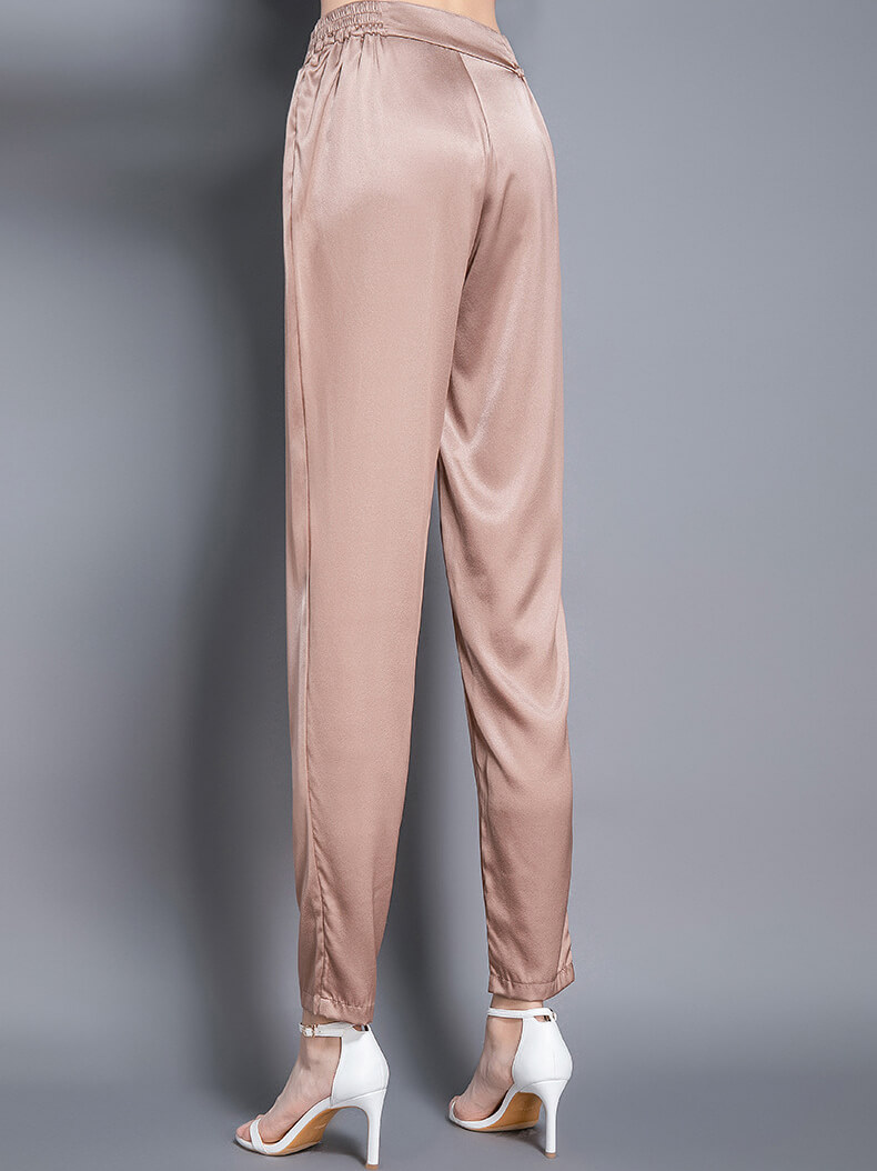 Casual High Waist Mulberry Silk Long Pencil Pants for Ladies