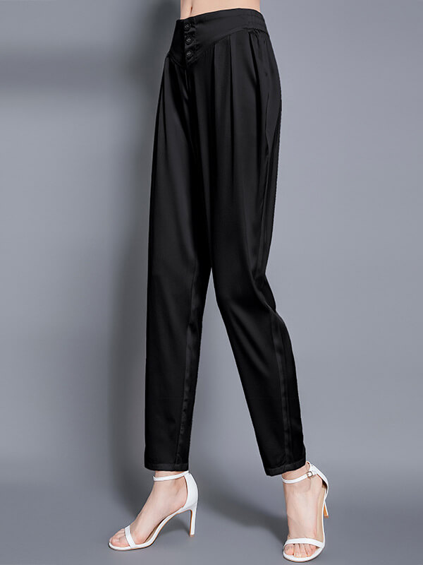 Casual High Waist Mulberry Silk Long Pencil Pants for Ladies