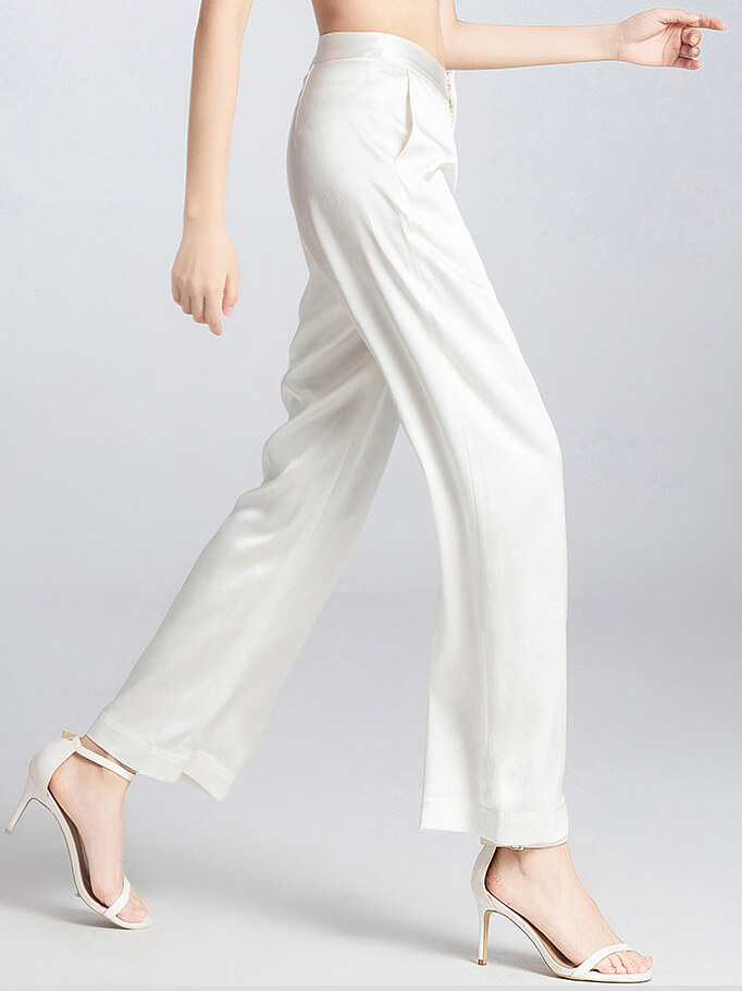 Womens Loose Wide-leg Straight Silk Long Pants